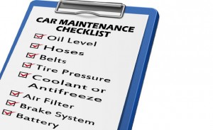 car maintenance checklist clipboard with check boxes marked for equipments of car